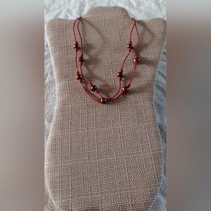 Handmade Brown Peacock Pearl And Red Leather Necklace